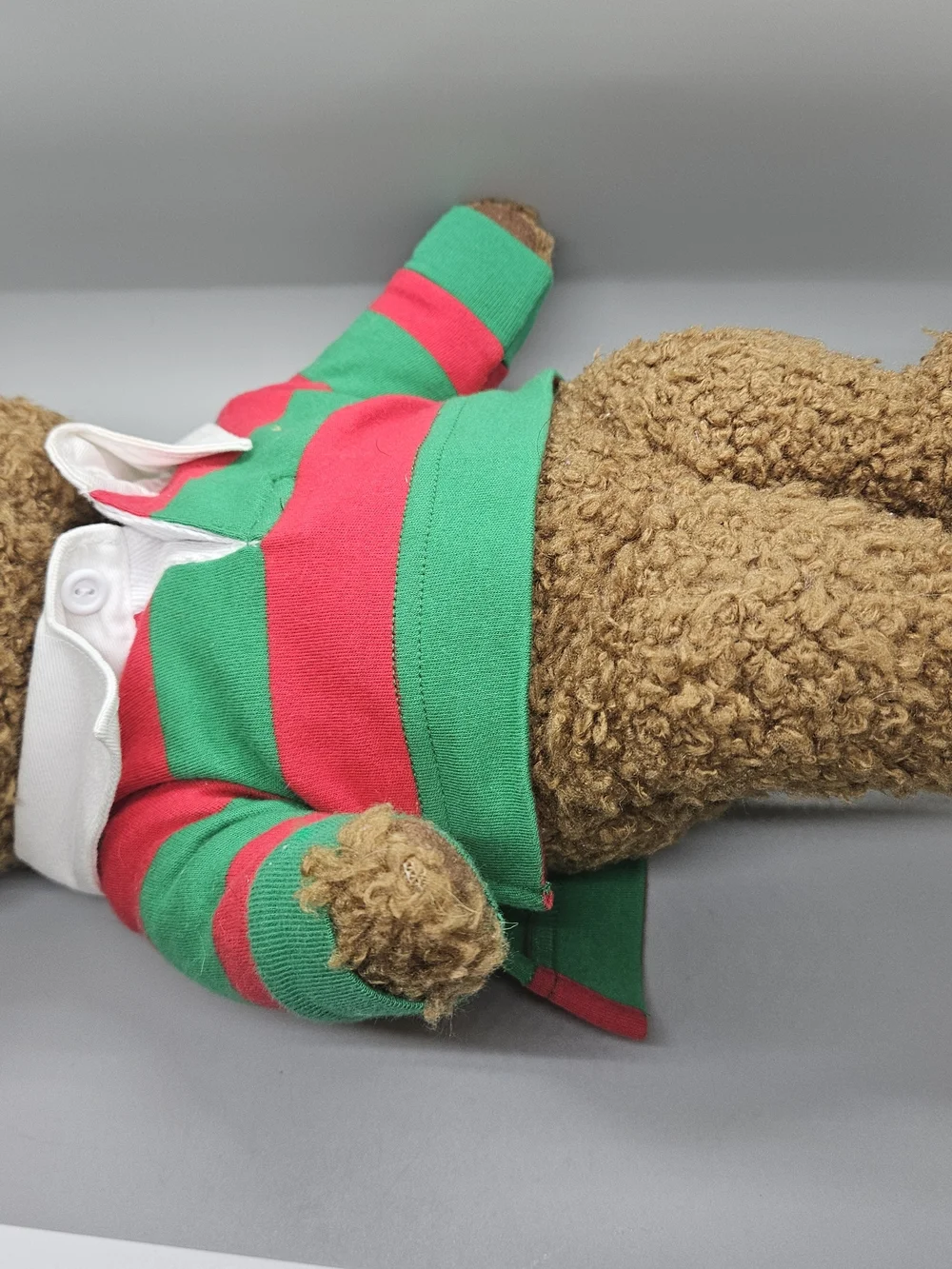 2005 Ralph Lauren Teddy Bear Plush Green Red Rugby Stripe Polo Shirt 14